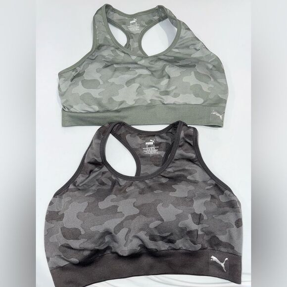 Puma Gray and Green Sports Bras with Racerback Design - Picture 1 of 3